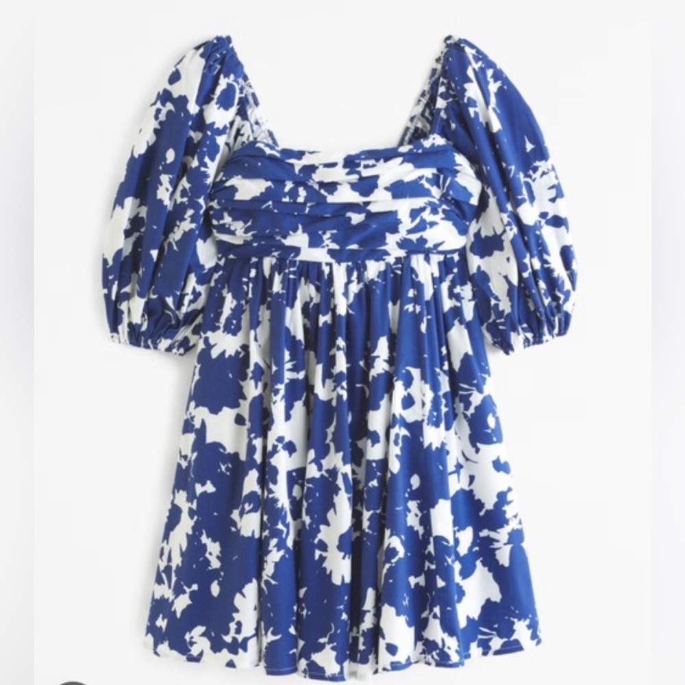 Abercrombie & Fitch Blue and White Emerson Puff Sleeve Dress
